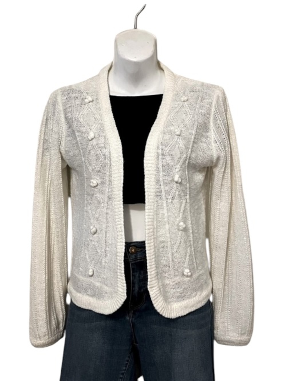 Vintage WCC West Coast Connection Off White Cream Embellished Cardigan Sweater